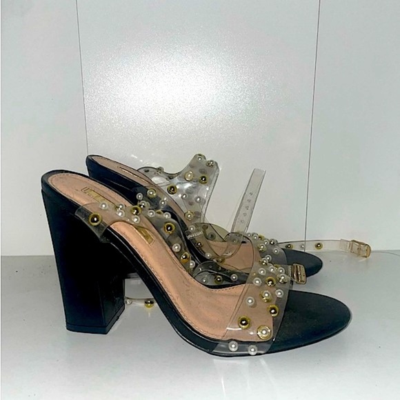 REVOLVE Shoes - pearl heels Black heels embellished heels clear heels strappy heels